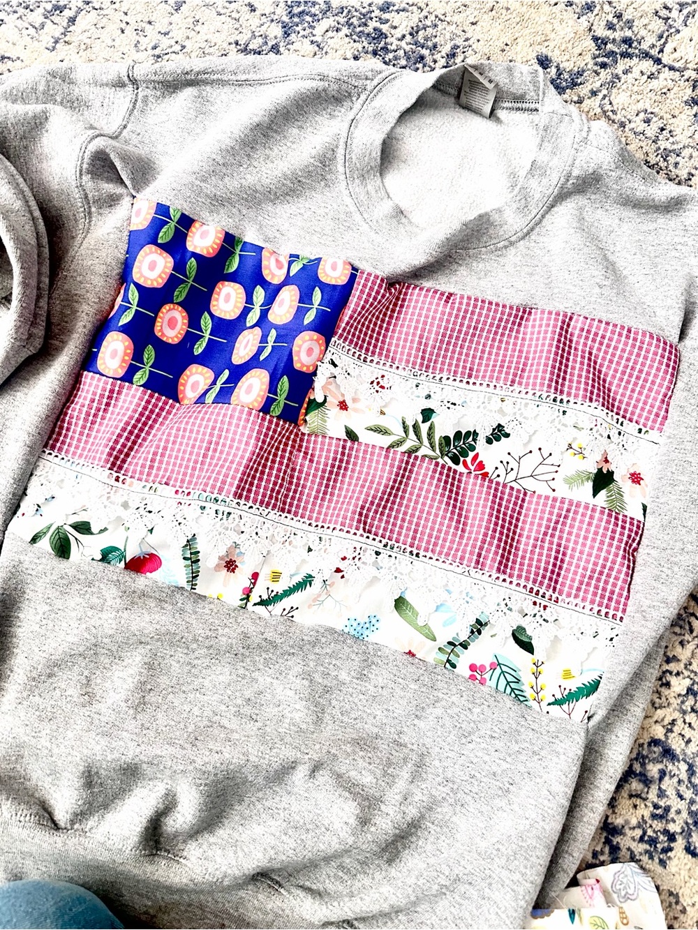 Handmade patchwork quilt flag sweatshirt